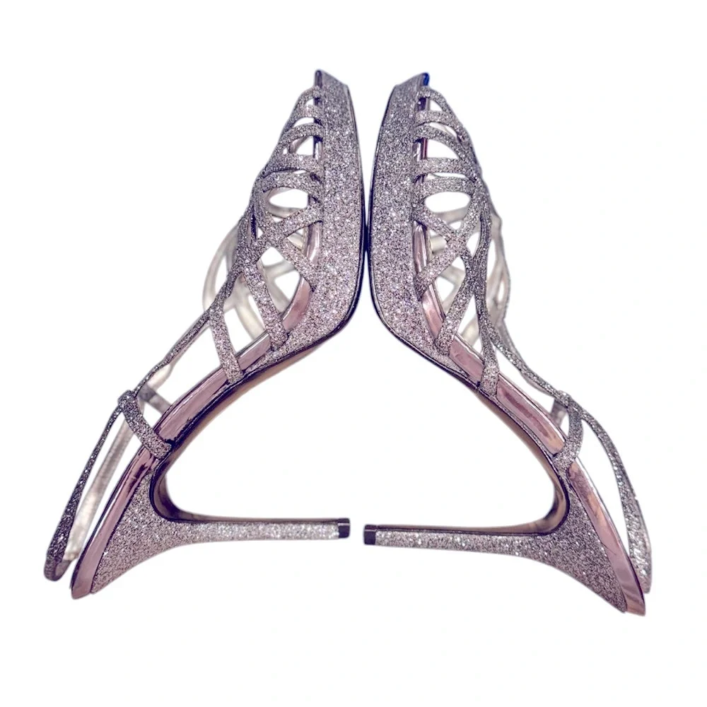 Nina New York Silver Stiletto Platform Slingback Heels Size 9 M‎